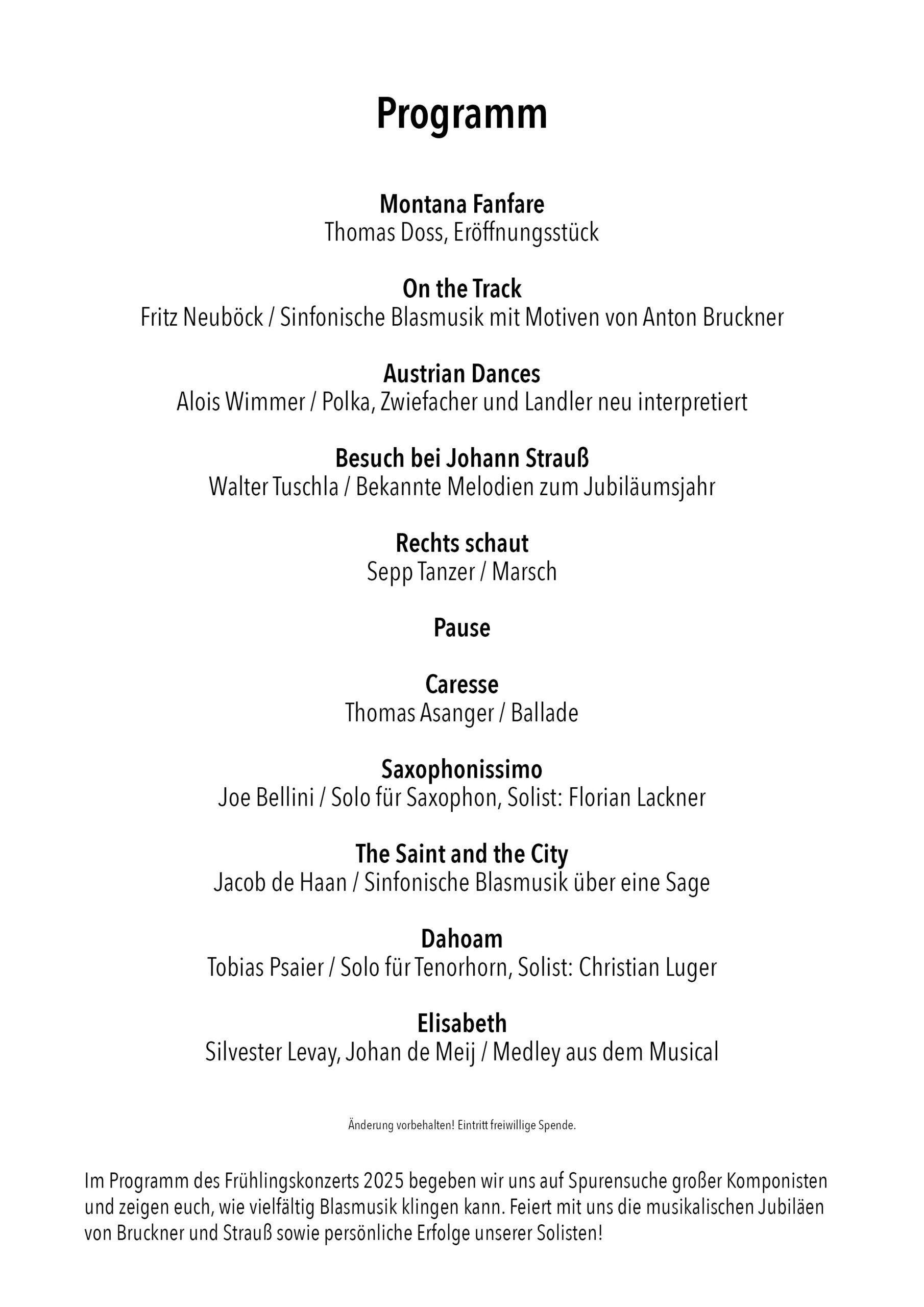 Programm Frühlingskonzert der MMK St. Peter